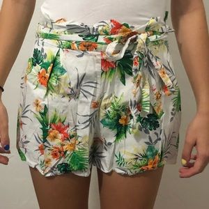 Forever 21 Floral Paper-bag Shorts